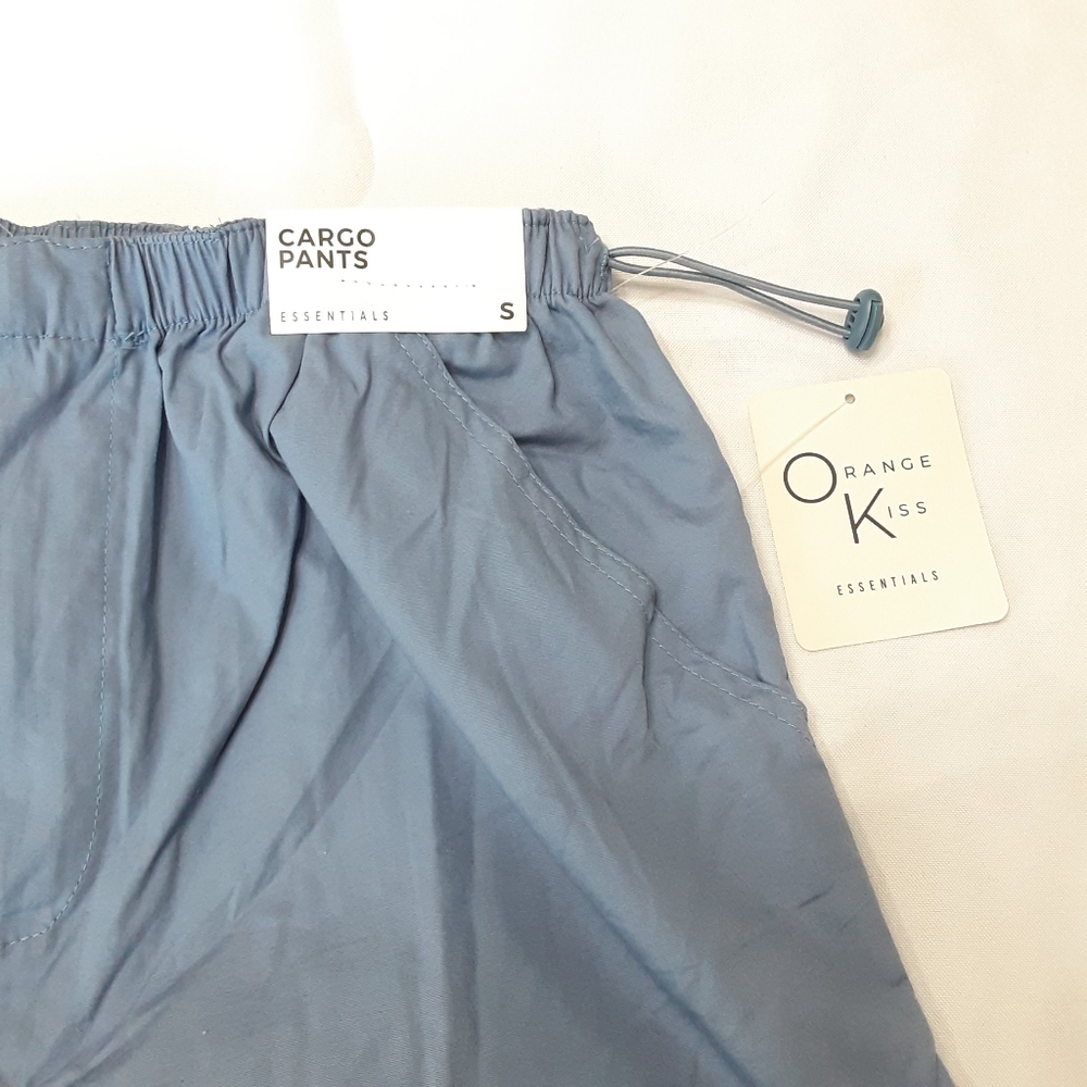 Orange Kiss Essentials Blue Cargo Pants Lightweight Baggy Comfy Women sz Small - Picture 3 of 10